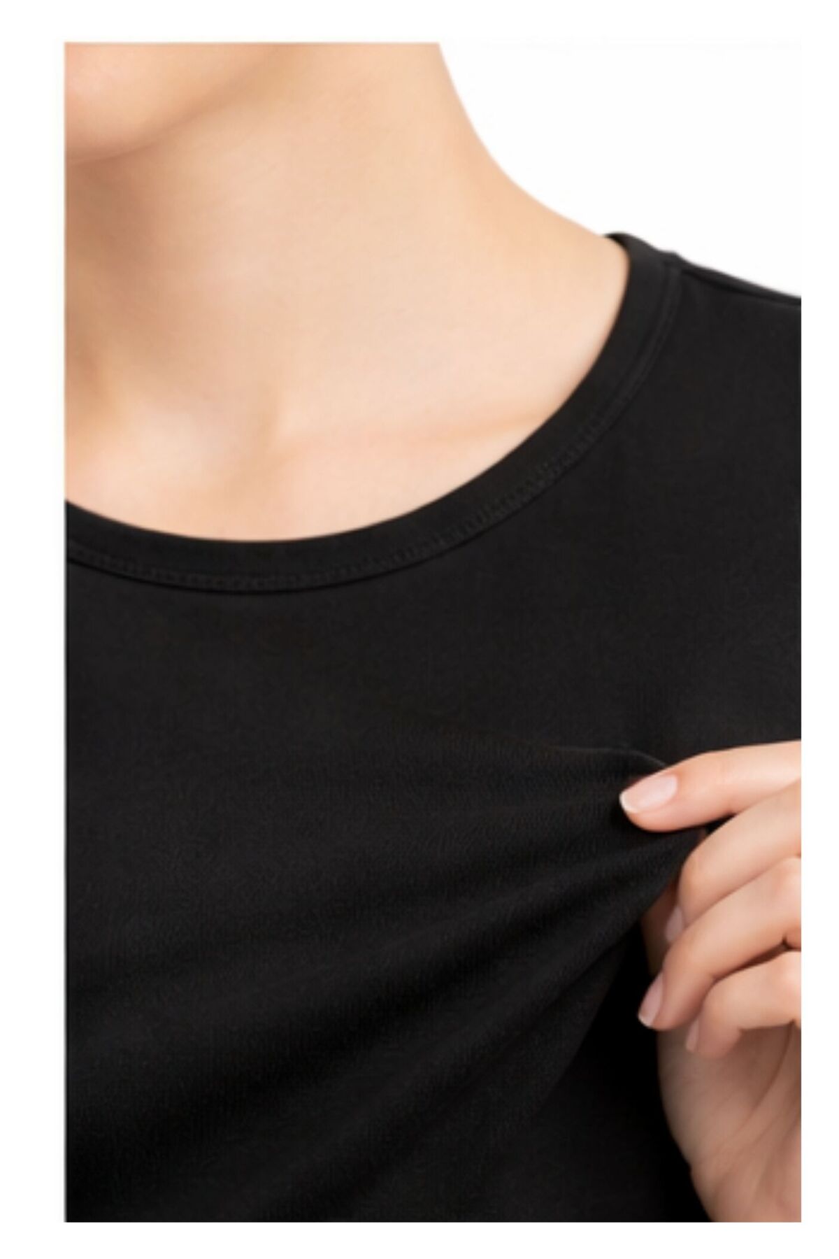 Kadın Siyah Uzun Kollu Şardonlu Termal Bisiklet Yaka Body Esnek Basic Bluz - Görsel 4