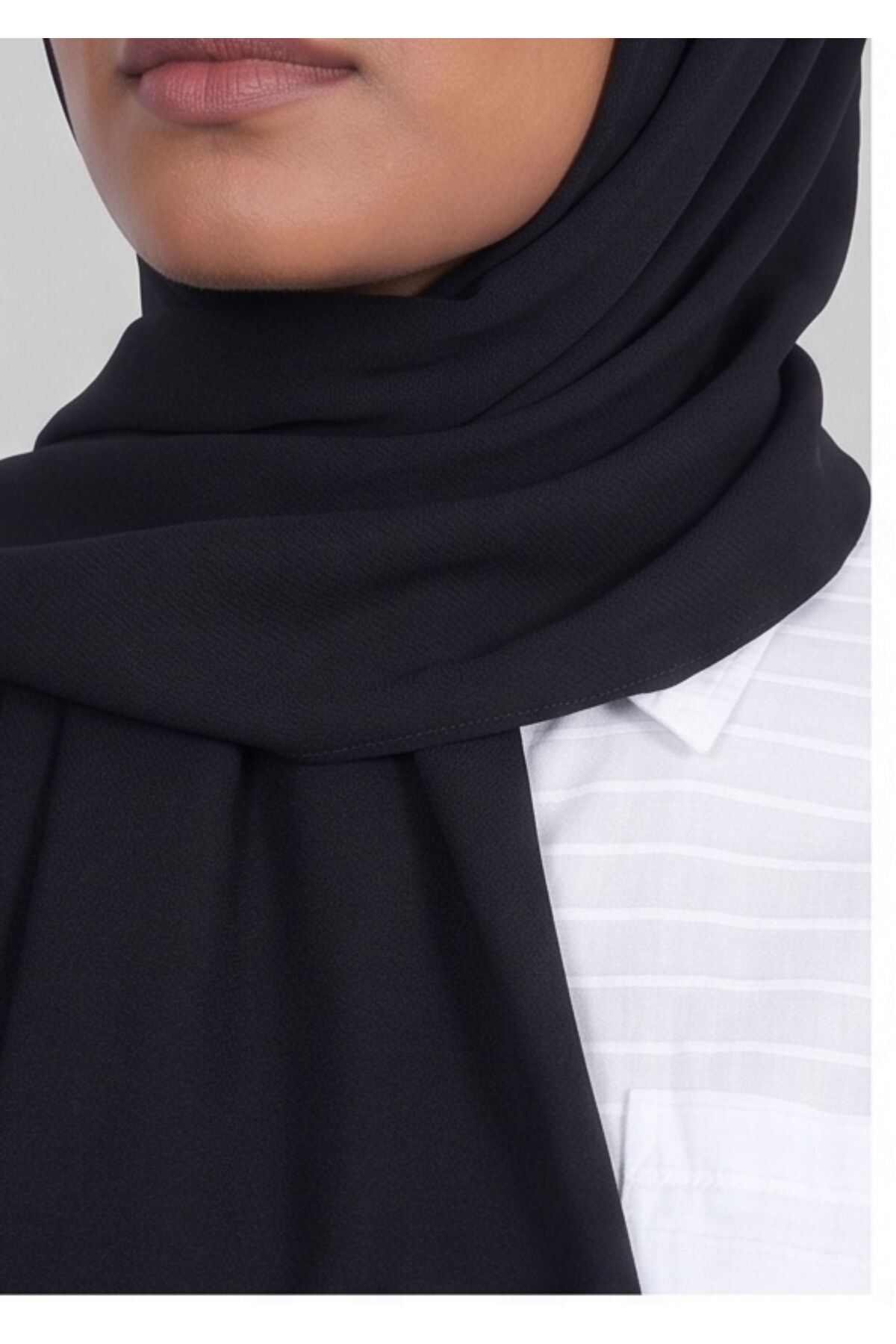 Kadın Siyah Viskon Süprem 160x65 Cm Şal Eşarp - Görsel 2